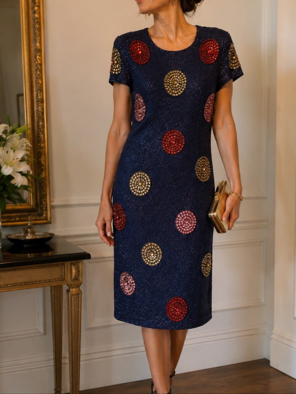 V I N T A G E:: Royal Feelings Silk Sequin & Beaded Midi Dress